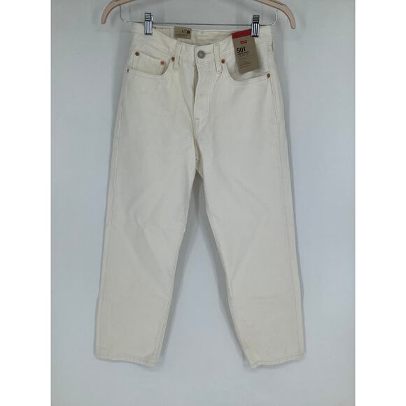 Levis 501 Women's 26x26 Ecru Straight Leg Crop Jeans Button Fly Classic G33-18 - Picture 2 of 9